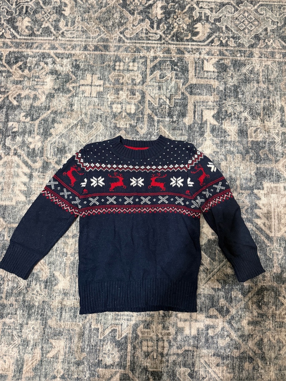Kids  Navy Isle Reindeer Crewneck Sweater